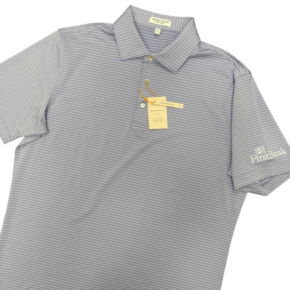 Peter Millar Polo Shirt Mens M Lavender Fog Striped Summer Comfort MS24EK10S NWT